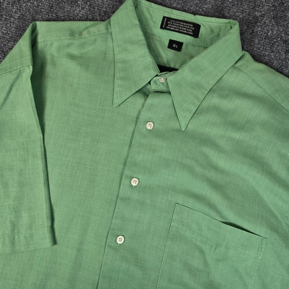 Conte di Milano Men's Short Sleeve Button Down Shirt Green 16‎ 1/2